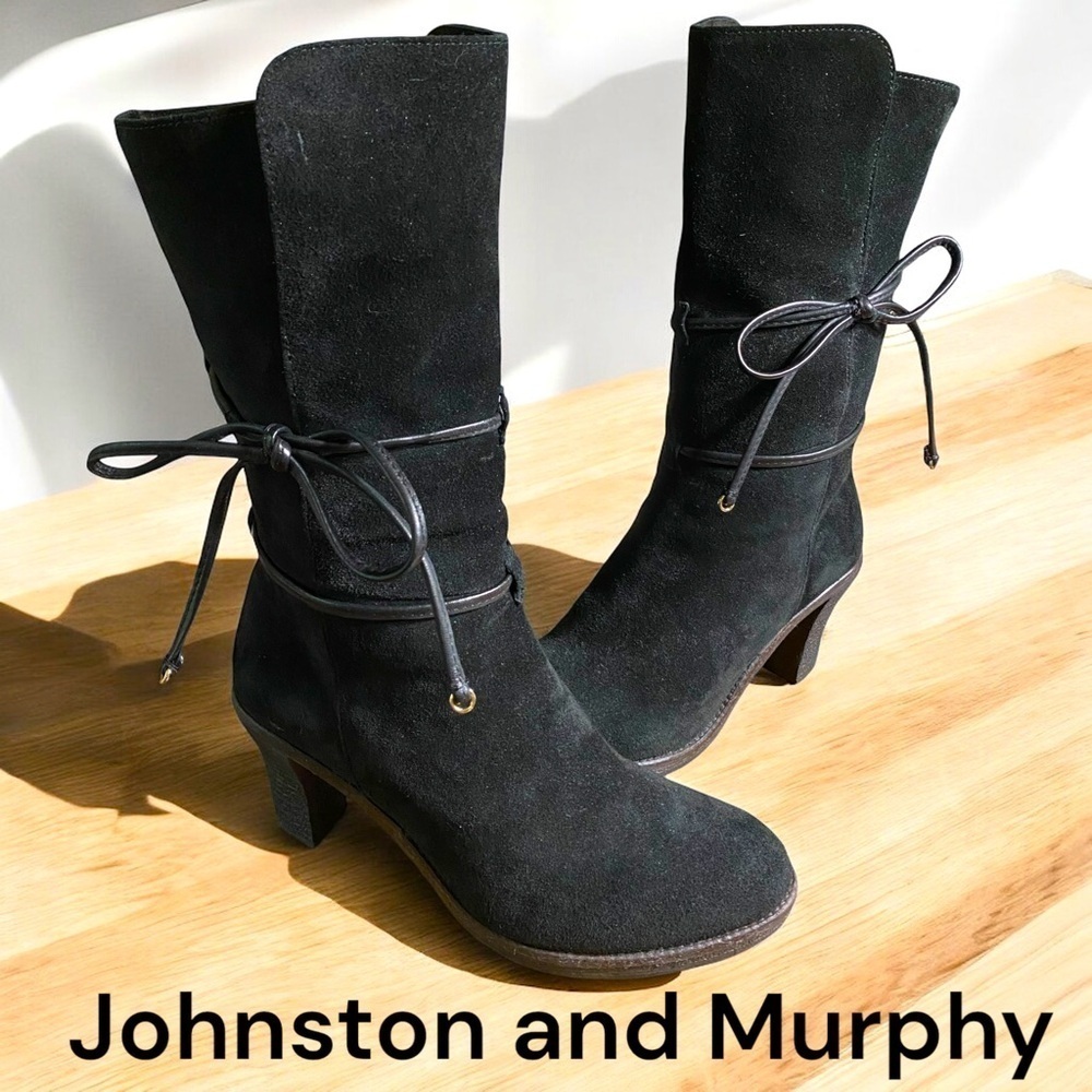Johnston & Murphy-size 7 Ankle Wrap Boot Luxurious Italian black suede. Like new